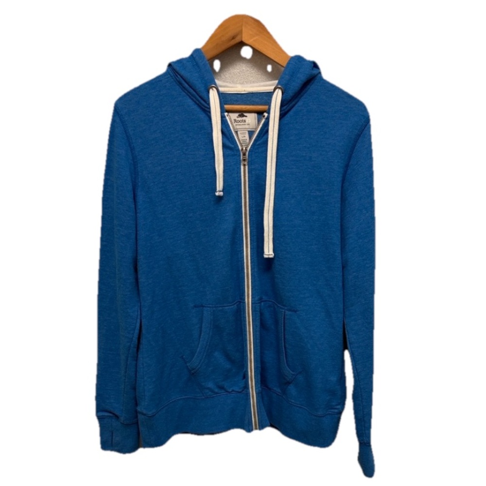 ROOTS Womens Zip‎ Up Hooded Sweatshirt Sz Large OUTDOOR CASUAL Embroidered FALL